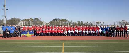 CAMP PENDLETON, CA, UNITED STATES -- March 3, 2023 U.S. Marine Corps athletes with the Wounded Warrior Regiment, and international athletes pose for a photo for the 2023 Marine Corps Trials, at Marine Corps Base Camp Pendleton, California.  The annual event offers the wounded, ill or injured Marines, sailors and veterans an opportunity to further the rehabilitation of their mind, body and spirit through competition and camaraderie. U.S. Marine Corps photo by Sgt. Nello Miele