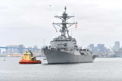 The first Flight II Arleigh Burke-class guided-missile destroyer, USS Jack H. Lucas (DDG 125) arrived at its new homeport in San Diego Oct. 25.
